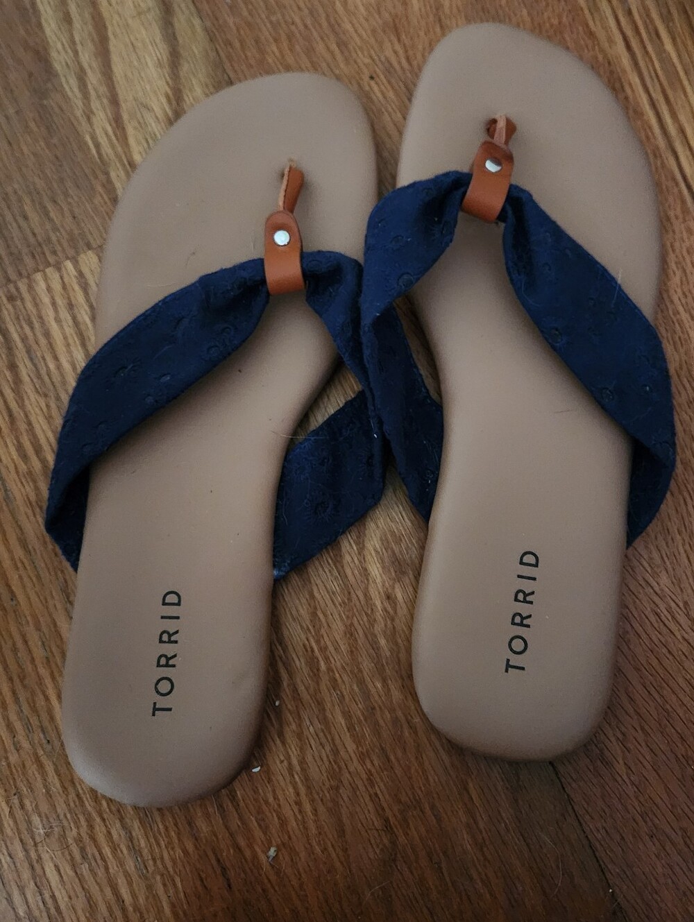 torrid Navy Blue Fabric Thong Sandals with Tan Footbed